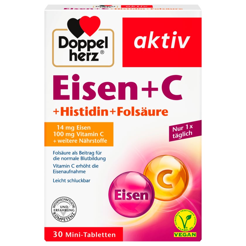 Doppelherz Eisen + C+ Histidin + Folsäure 30 Mini-Tabletten